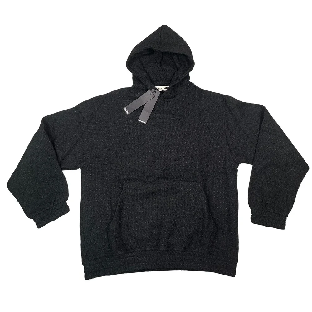 REALTAKAI Textured Black‎ Hoodie Hooded Sweatshirt Size L